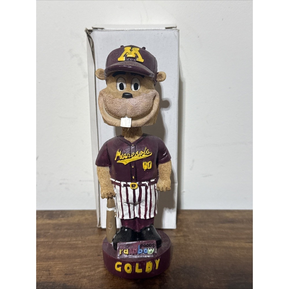 Goldy Gopher Baseball Bobble-head PPI Sports 7" Minnesota Rainbow Foods Bat ball